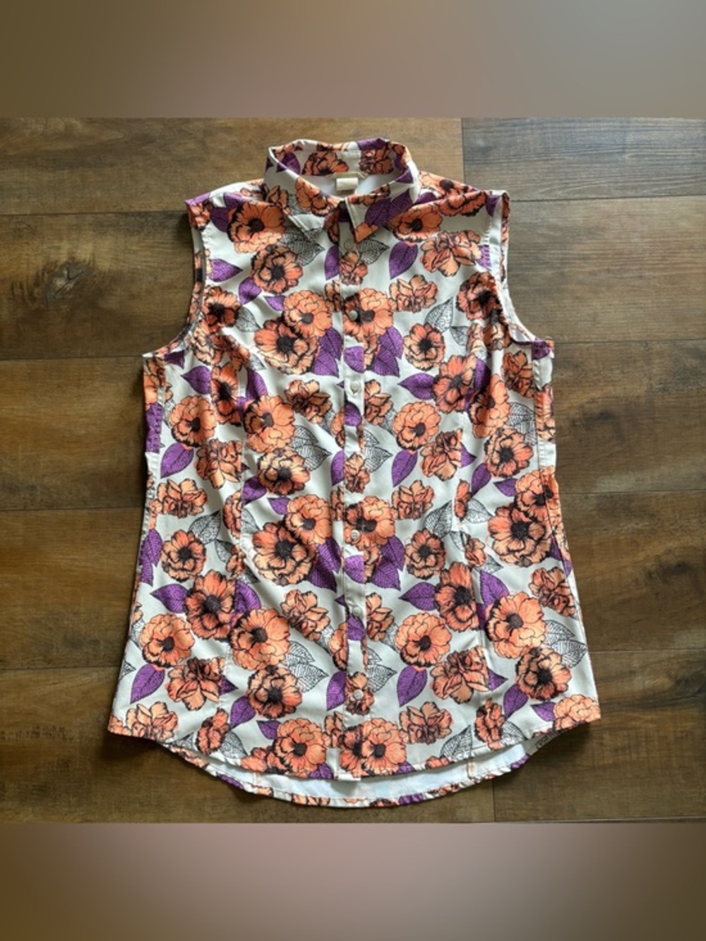 Duluth Trading Co Women's Sidewinder Floral Printed Sleeveless Gardening Shirt M